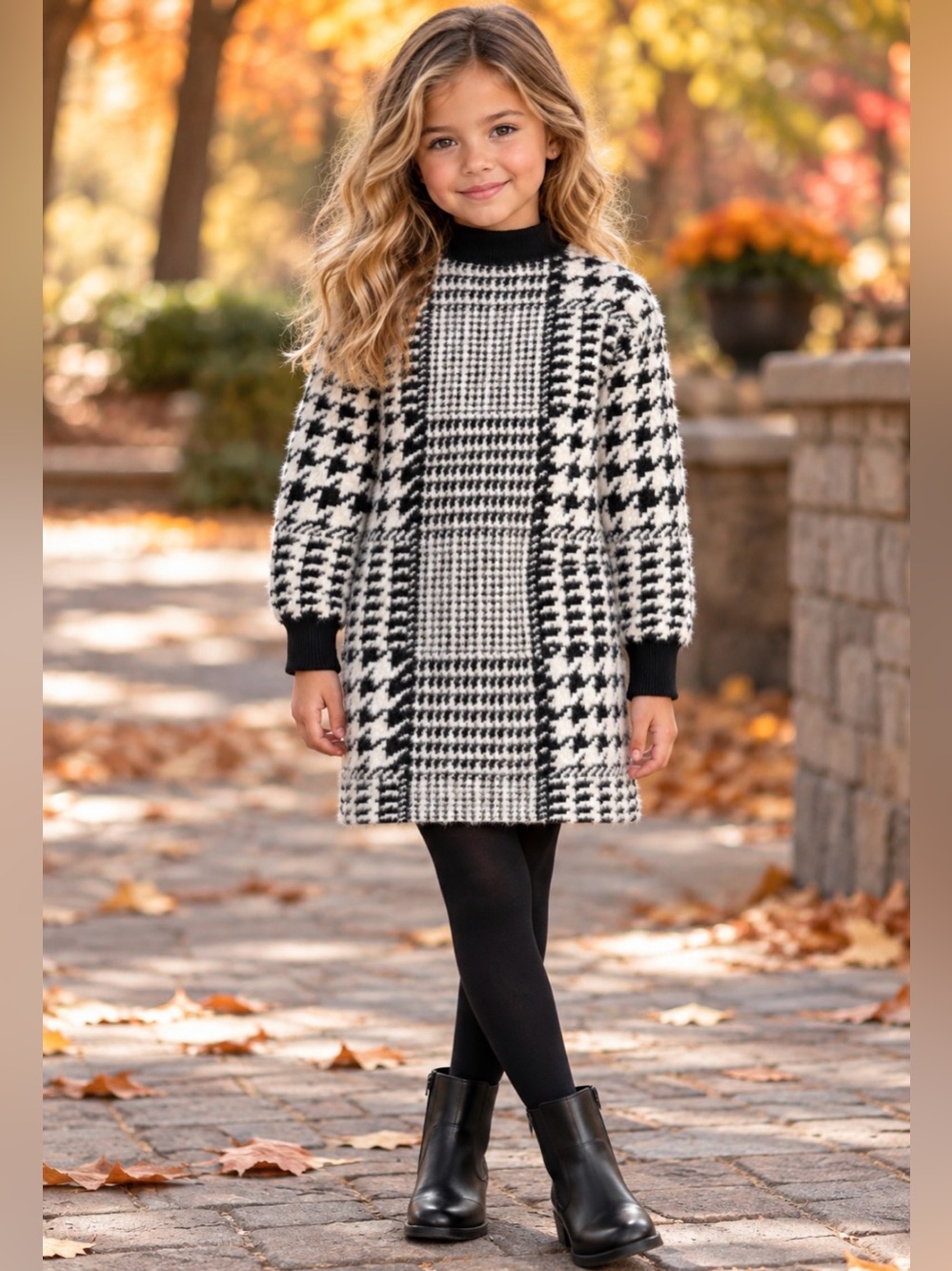 Mayoral Black & White Houndstooth Peacoat